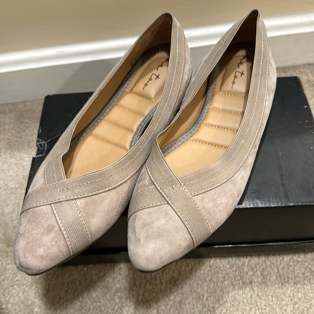 Taupe point toe flats